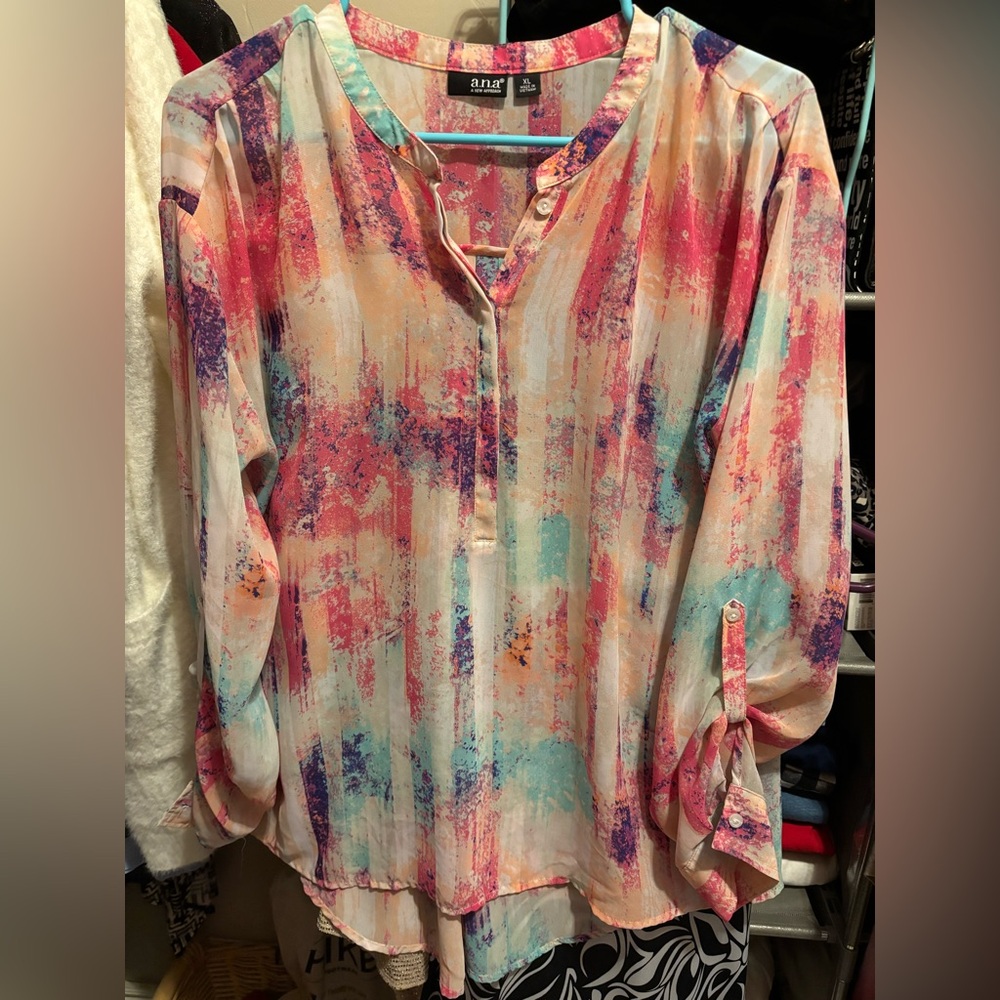 a.n.a., 3/4-button-sleeve, Half-button-up shirt, Multi-color, Sheer, XL